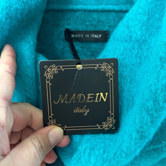 MADEINITALY beautiful 70% wool teal sweater or could be worn as a coat - Picture 4 of 6